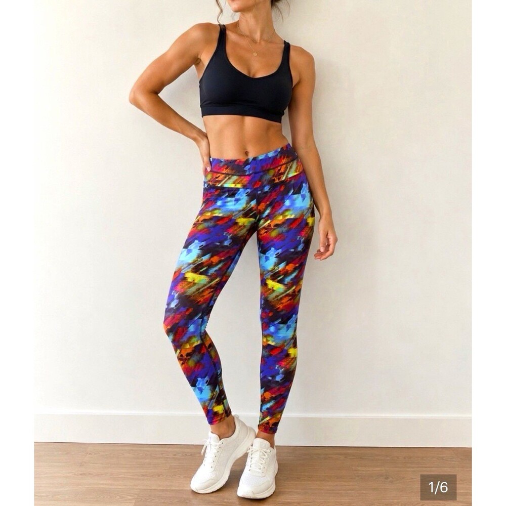 Athleta Women's Geometric Ankle Leggings M Multicolor Media Pocket 27" Inseam